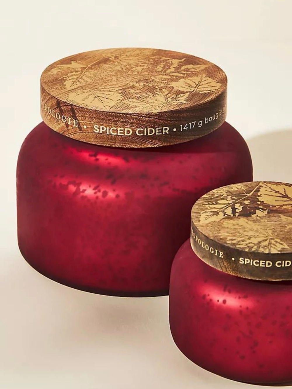 Anthropologie Spiced Cider Jar Candle - Deep Red with Wood Lid